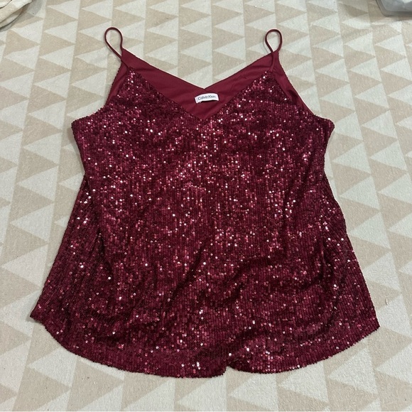 Calvin Klein cranberry sequin Cami tank top - Picture 2 of 4